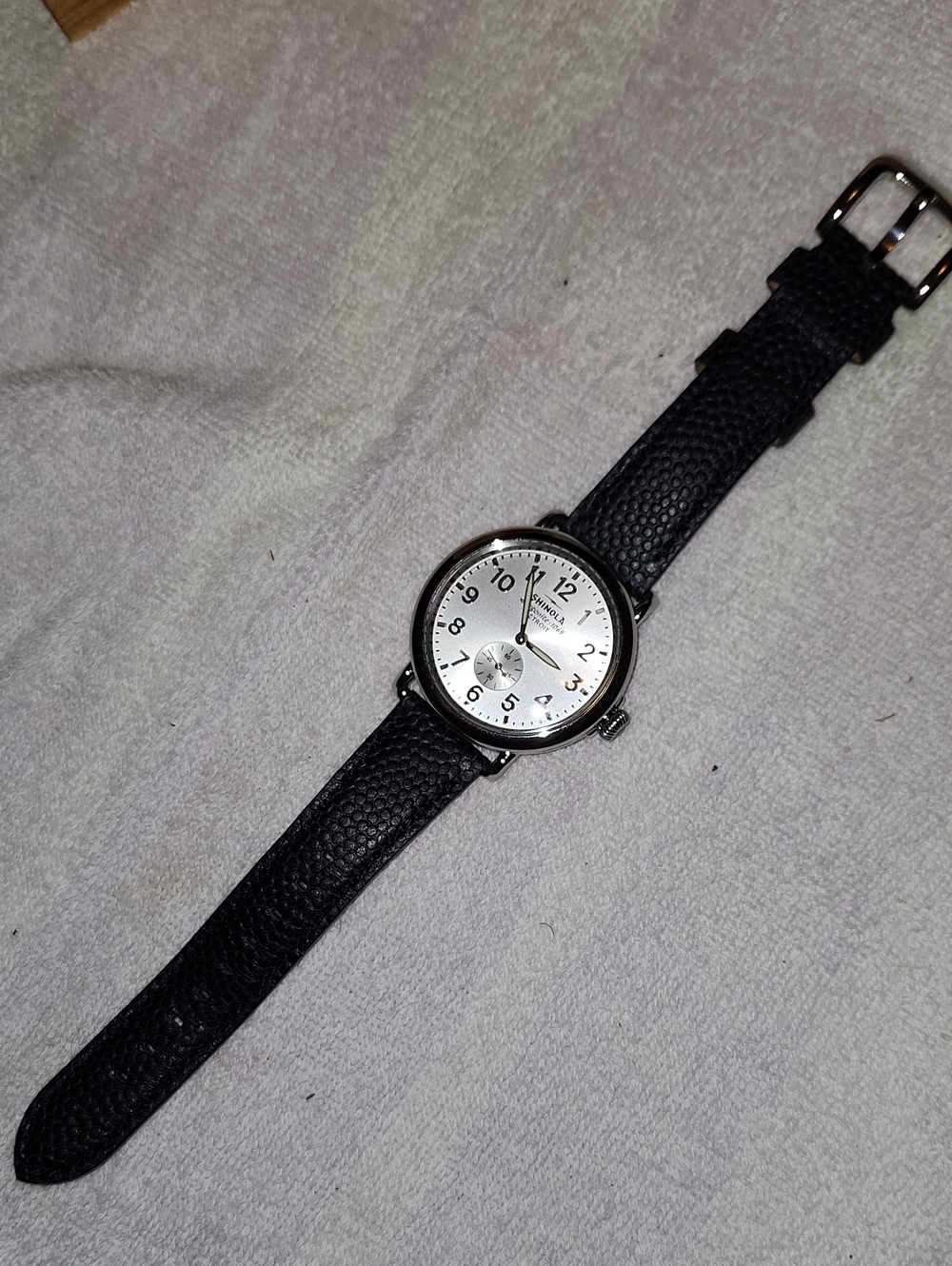 Shinola Argonite Men's Black Leather Strap Watch with Silver Dial